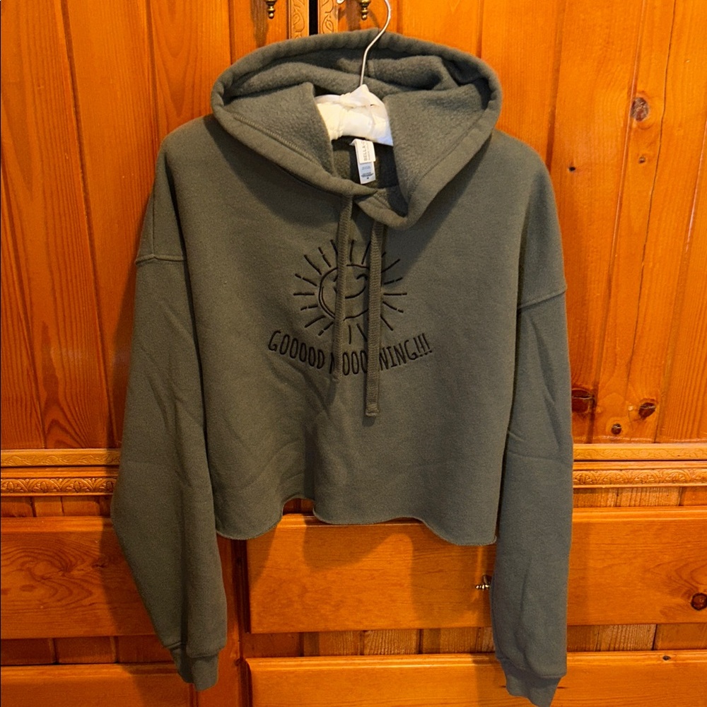 Cropped Olive Green Graphic Hoodie